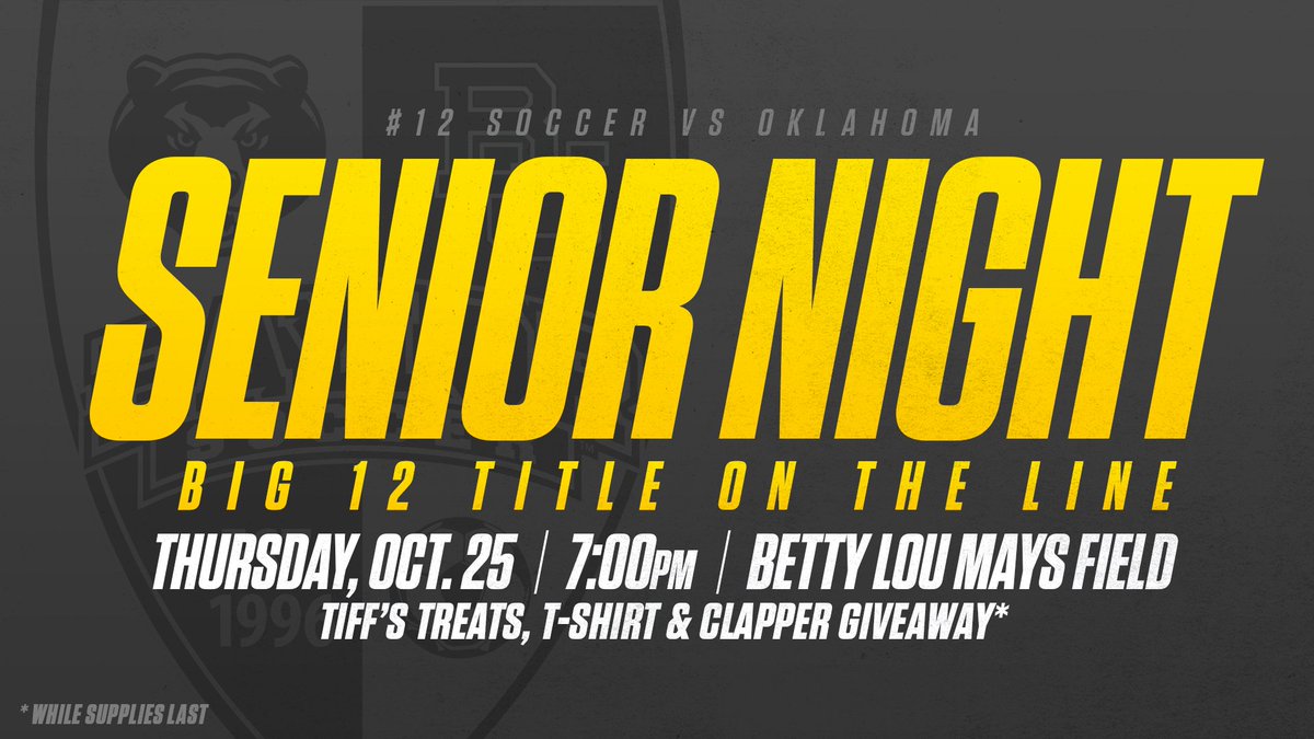 CoachJobson's tweet photo. BaylorFutbol: Thursday night preview
️⚽️ #SicOU at 7 p.m. at Betty Lou
👵 Senior Night
🏈 BUFootball #SicWVU watch party
🏆 #Big12SOC title on the line
👕 BaylorFutbol shirt giveaway
👏 Clapper noisemaker giveaway
🍪 FREE tiffstreats
#SicEm #FaithF… https://t.co/eZuBH2ki7S
