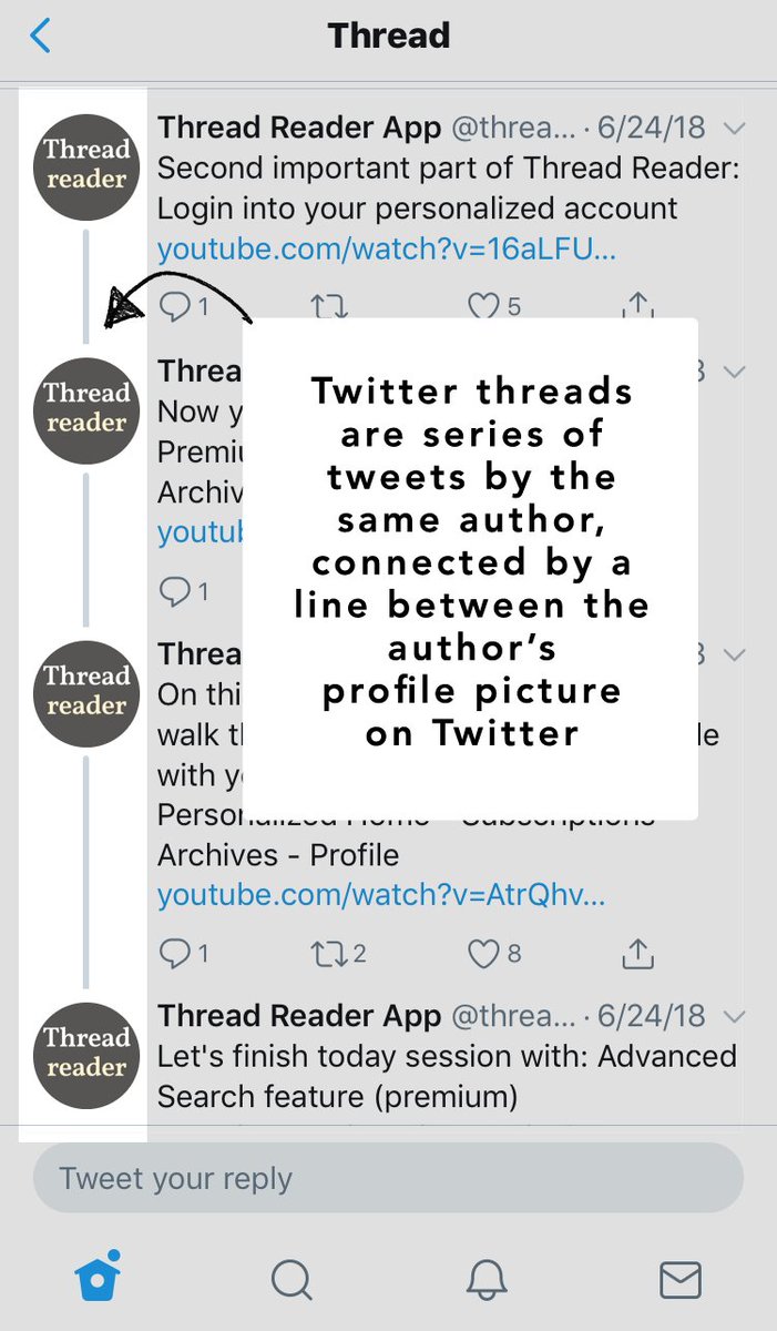 What's a Twitter Thread anyway you ask? It's a series of Tweets by the same owner and looks like this (Dot line Dot line Dot line...)