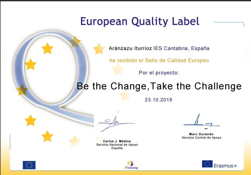 aranza_itu's tweet image. European Quality Label for our eTwinning Project! Happy about our work in this global project and very proud of my students. #bethechangetakethechallenge #bethechangetakethechallenge1819 @eTwinningEurope @eTwinning_es @etwincantabria