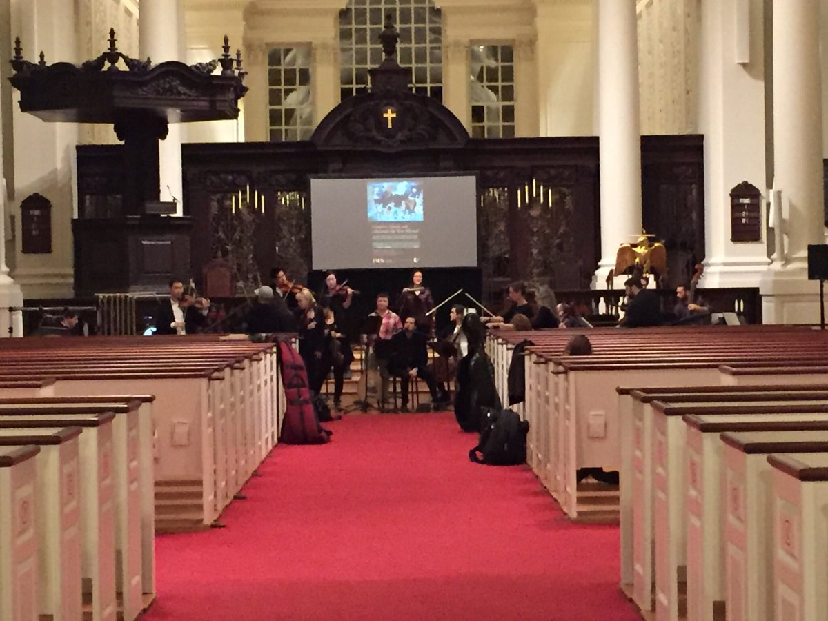 HarvardCMES's tweet photo. Setting up for tonight! 

Join CMES at Harvard Memorial Church at 8pm for a talk on “vampire trouble” in the Ottoman world by Prof Cemal Kafadar &amp; a performance of "A Gentleman of Istanbul" by Mehmet Ali Sanlıkol w/ Boston string orchestra #AFarCry.
#ottomanmusic #folkmusic #myth https://t.co/jjTDZkAf0w