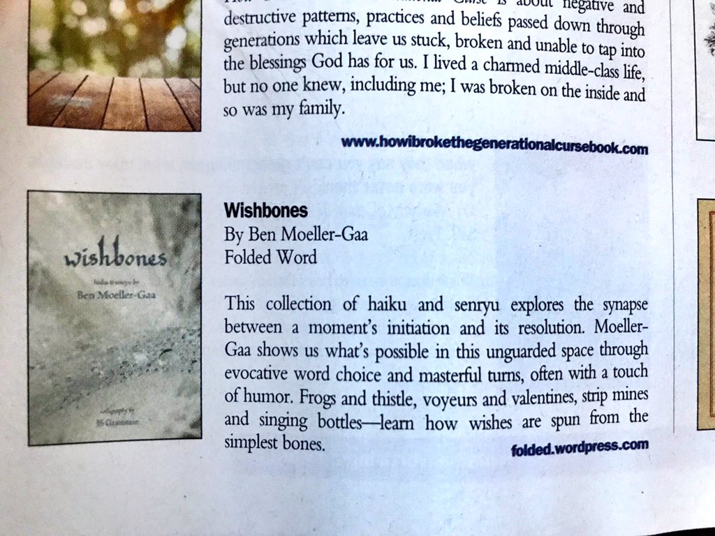 benmoellergaa's tweet photo. Look who’s got an add in Poets & Writers! ~ #WishbonesHaiku #Wishbones #FoldedWord @foldedword @poetswritersinc https://t.co/a4mTHdmAsZ