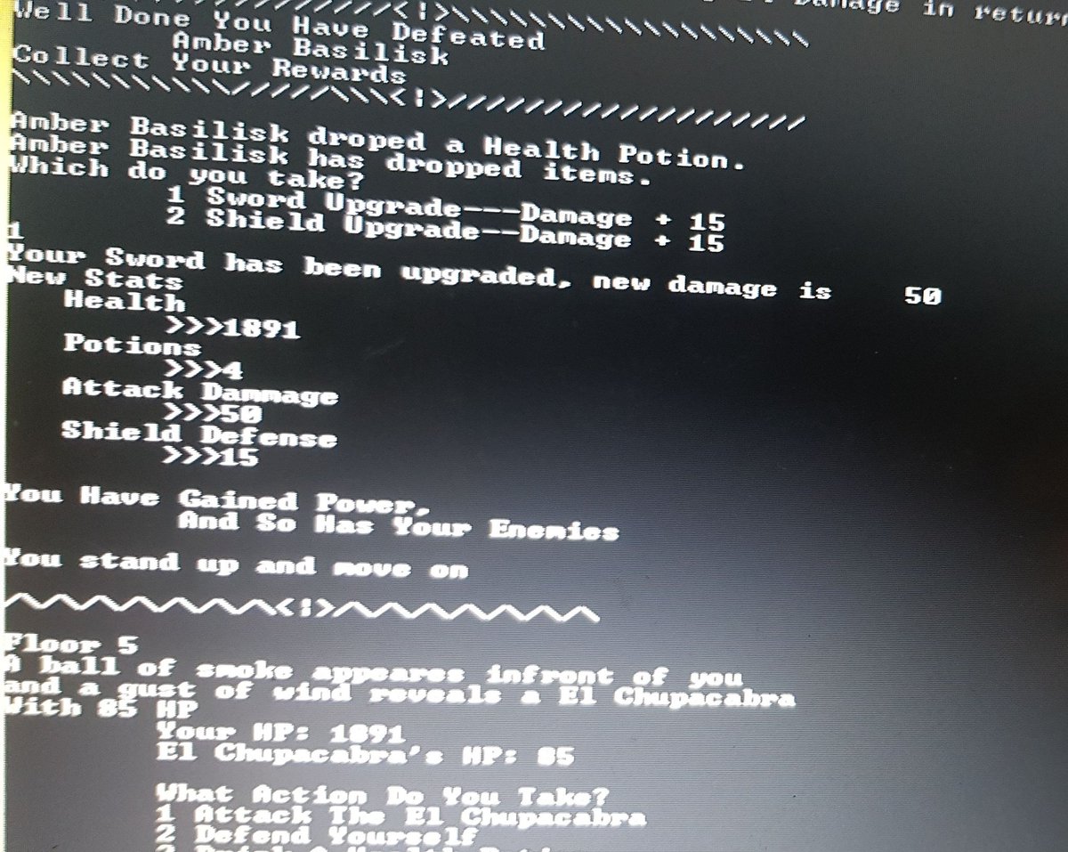 wayne_filmalter's tweet image. All but spacing and and adding more storry
Text base dungeon game v1 finally complete
#java #javagame #javagames #cmdgames #cmdgame #textgames #dungeongame