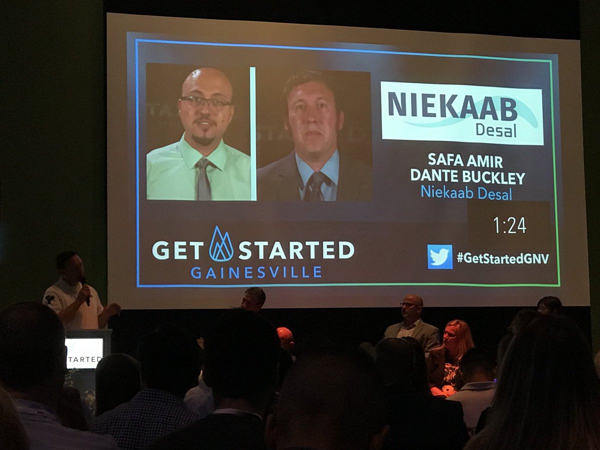 ryanlilly's tweet photo. Fourth presenter at #GetStartedGNV is Dante Buckley with Niekaab Desal, innovative #waterfiltration using #biomass #energy. https://t.co/mS1J1vMk9p