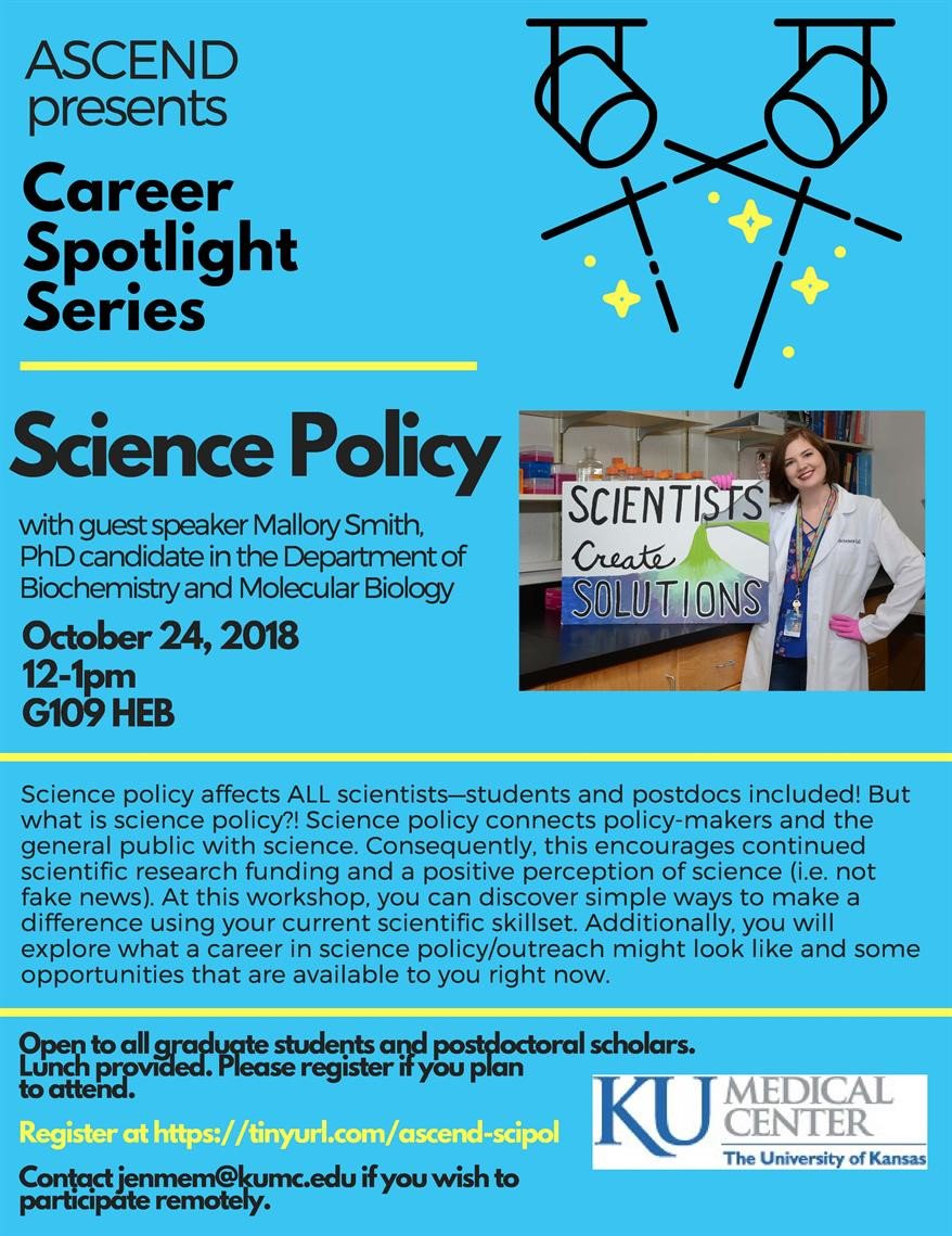 Tomorrow I'll be sharing my passion for #science #policy with the students and postdocs of #KUMC! This workshop was originally inspired by my time at #ASBMBHillDay earlier this year. #VoteforScience #Vote #advocate