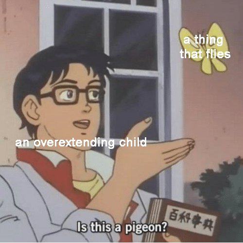 daniellamikk's tweet image. When a kid applies a language rule too broadly  #memes2review #MacIntroPsych @ProfJoeKim