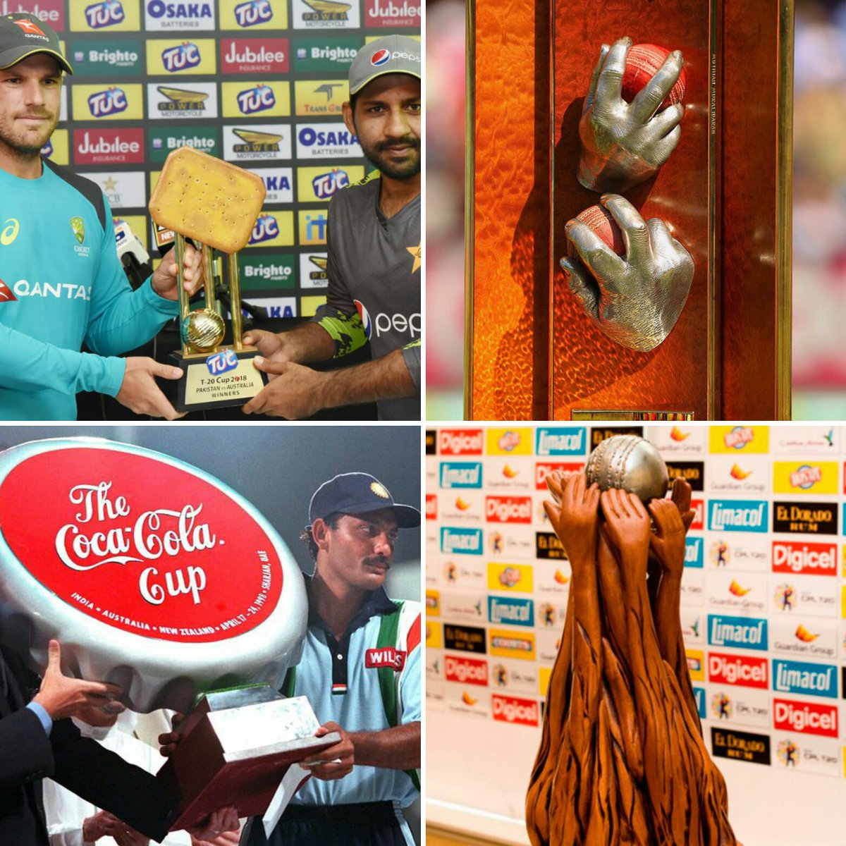 cricinfo's tweet photo. Think the 'biscuit' trophy is the most bizarre one you've come across in cricket? 

We've shortlisted a few for you to vote on: https://t.co/fMWb7xXsuG https://t.co/xYynKF6TyH