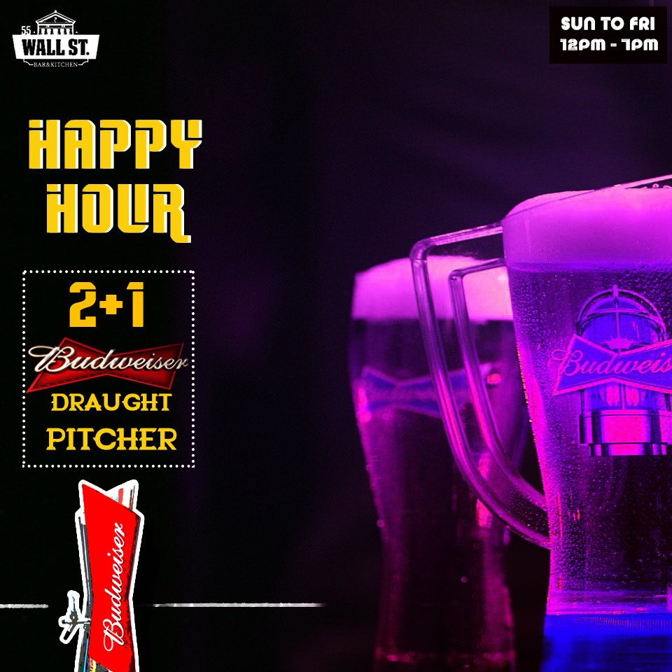 55_wallstreet's tweet photo. Get ready to go home sloshed!!
#HappyHour exclusive 2+1 on Budweiser Pitcher from Sunday-Friday, 12-7pm onwards!
Reserve Online with #BallyhooApp
#DraughtBeer #Budweiser  #55WallStreet https://t.co/0E3VW63z7C
