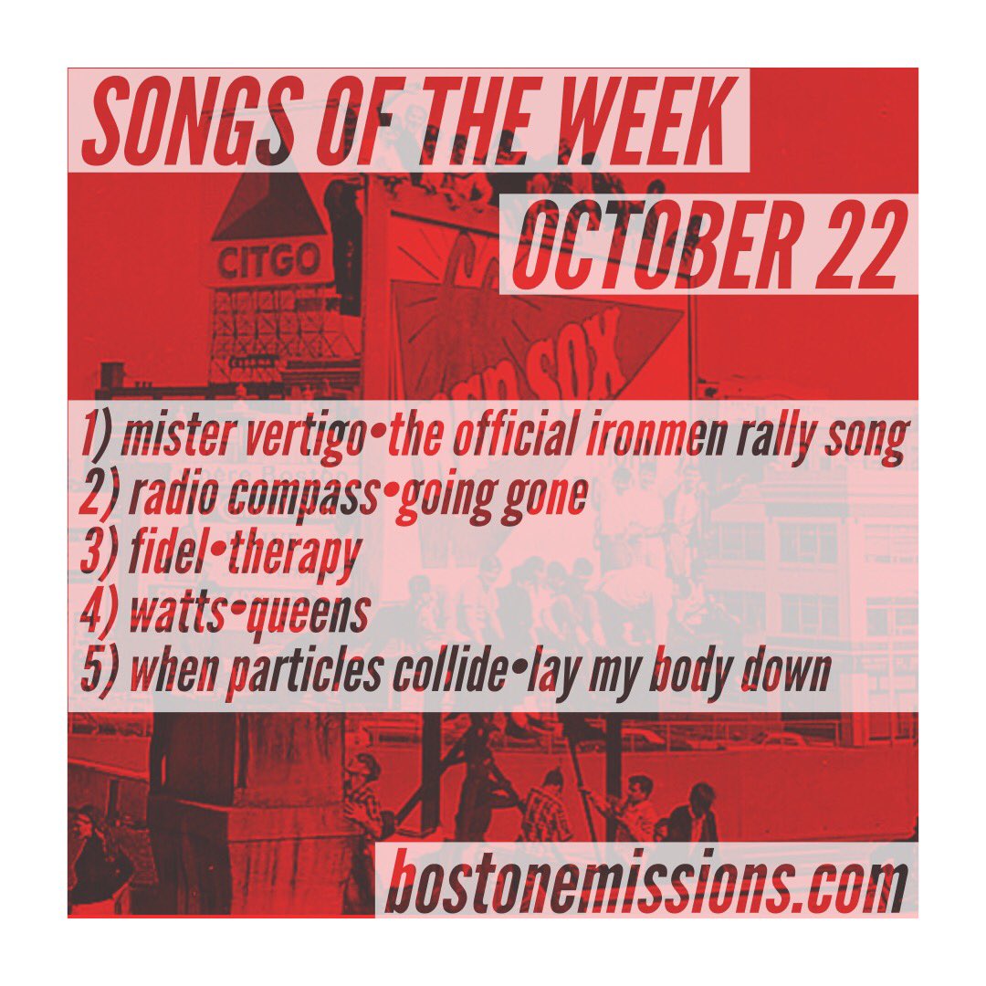 bostonemissions's tweet photo. SONGS of the WEEK • Oct 22
1) mister vertigo•the official ironmen rally song
2) radio compass•going gone
3) fidel•therapy
4) watts•queens
5) when particles collide•lay my body down • https://t.co/9EO3G72NqZ

#bostonemissions #therockofboston #bostonrock #songsoftheweek https://t.co/va6RIVwlVB
