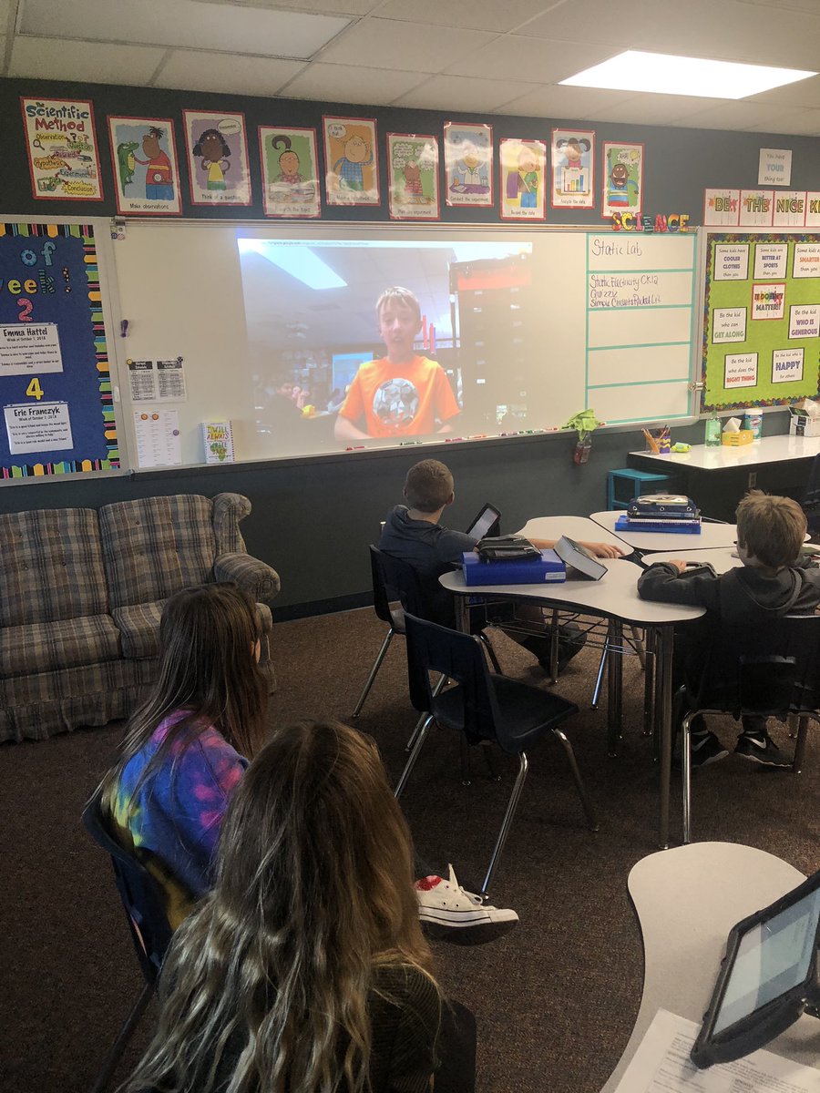 MJordanSMS's tweet photo. @JCSD_SMS students just ‘hanging’ out meeting our @JCSD_HZE 5th grade consumers for our Game On! Board Game Project. Asking questions to bring their dream board games to life! Possibly one of the coolest projects EVER!! #googlehangouts #5thgradebuddies https://t.co/rnLZnVRsmj
