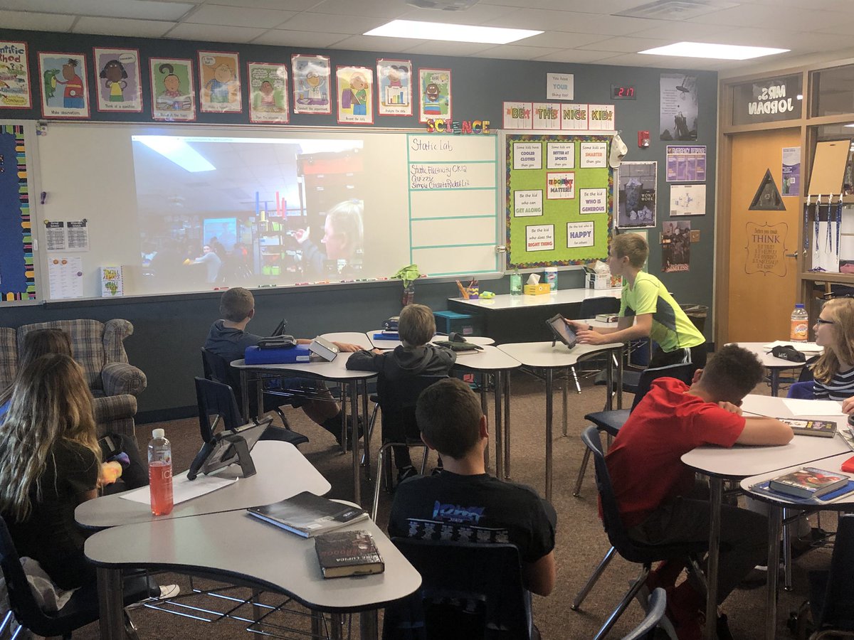 MJordanSMS's tweet photo. @JCSD_SMS students just ‘hanging’ out meeting our @JCSD_HZE 5th grade consumers for our Game On! Board Game Project. Asking questions to bring their dream board games to life! Possibly one of the coolest projects EVER!! #googlehangouts #5thgradebuddies https://t.co/rnLZnVRsmj