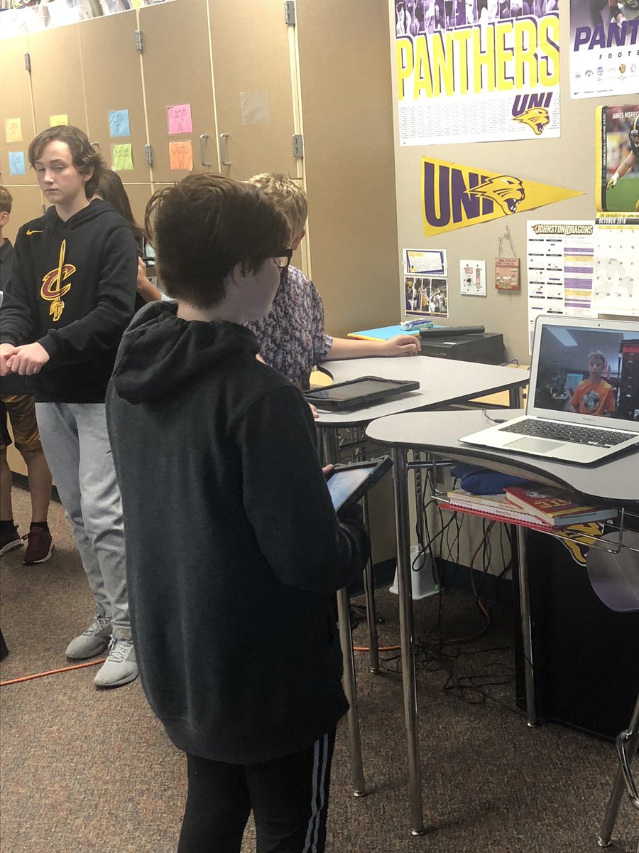 MJordanSMS's tweet photo. @JCSD_SMS students just ‘hanging’ out meeting our @JCSD_HZE 5th grade consumers for our Game On! Board Game Project. Asking questions to bring their dream board games to life! Possibly one of the coolest projects EVER!! #googlehangouts #5thgradebuddies https://t.co/rnLZnVRsmj