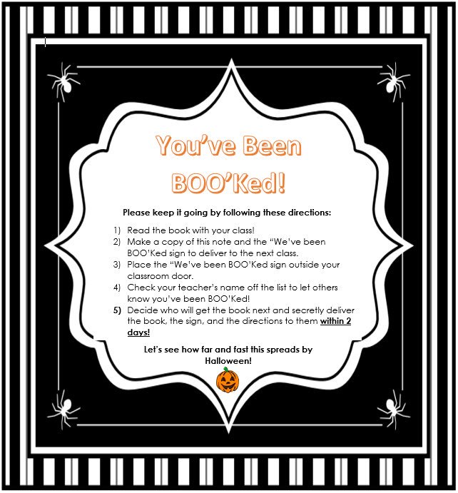 TheMrsMcCabe's tweet photo. You’ve been BOO’Ked! 6th grade Ss at @ChattertonSOARS chose a book to pass along to their peers! 📚 👻 #happyreading #ELA #halloween #getinthespirit https://t.co/sOE9CPm8of
