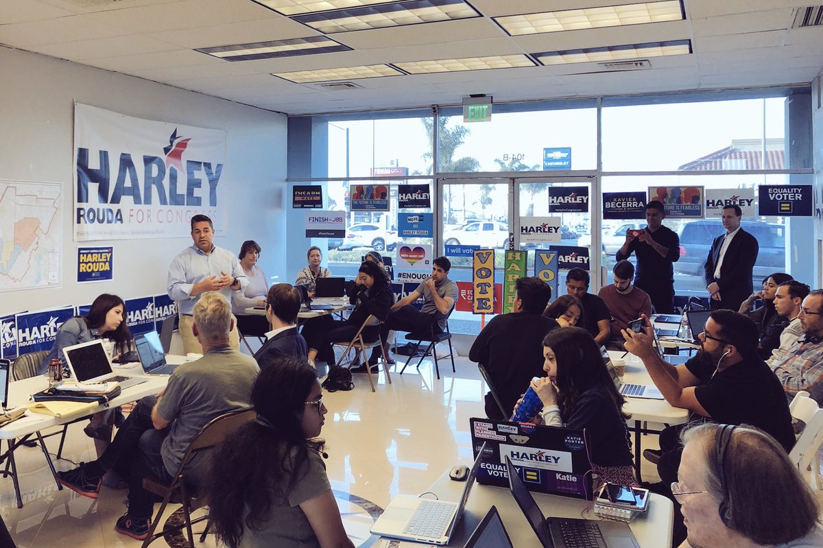 AlyssaNapuri's tweet photo. Thanks for dropping by tonight’s phonebank, Chair. Next time you see us we’ll have @HarleyRouda in Congress! #14DaysOut #FlipThe48th https://t.co/lfWvE2VI7T