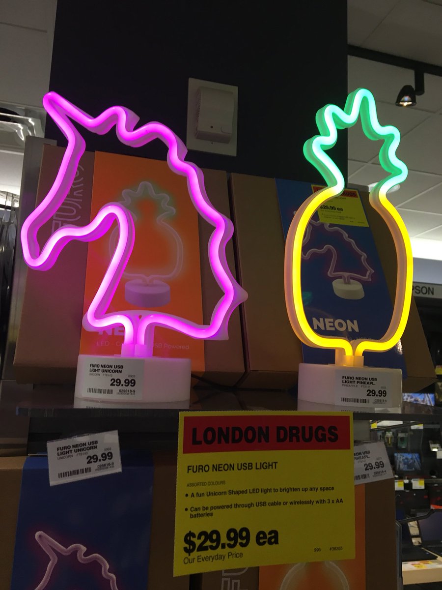 LD_Cloverdale's tweet photo. Looking for some new ideas to brighten up the work desk or home office? Try out a retro neon sign. Available in 4 designs at your London Drugs Computer Dept. https://t.co/cRX0pJaW86