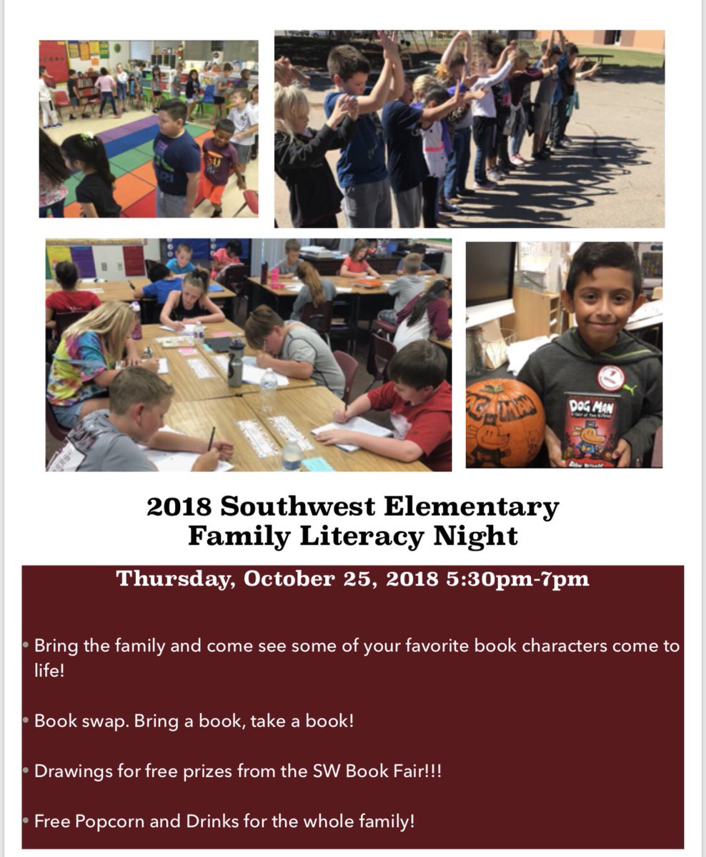 SW_Elem's tweet photo. #swelem Family Literacy Night is Thursday evening in the SW gym from 5:30-7pm. Games, book swap, drawings for book fair prizes. Bring the family and come join the fun! #cpsreds https://t.co/hQnUIgmmE8