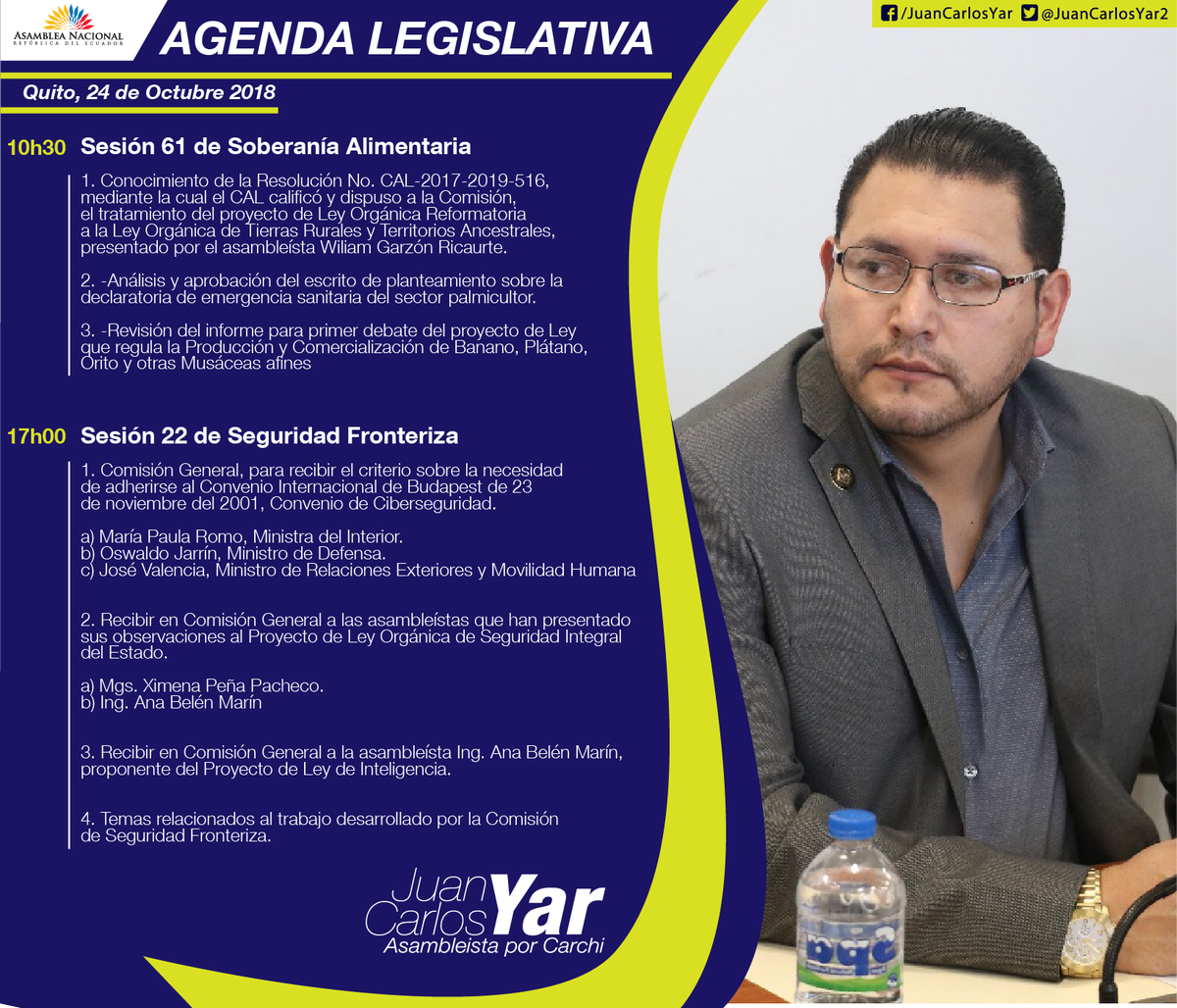 YarEsComoTu's tweet photo. Importante #Agenda para este 24 de octubre en la @AsambleaEcuador los invito a seguirme para que estén bien informados. @ElizCabezas @Lenin @BloqueAP35 https://t.co/pCWtBTNF9l