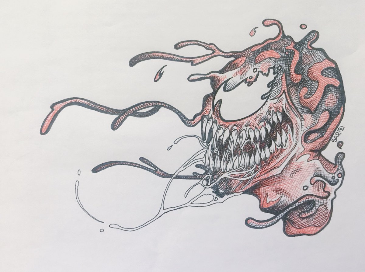FatesHinge's tweet image. 5) A short deadpan humor comic. 
6) Gwenpool vs Venom WIP Still wanna finish that one...
7) A Bullseye drawing I desperately need to tweak but will be amazing... a WIP.
8) Carnage. Maybe a WIP? I think it’s done. As done as it’ll get.