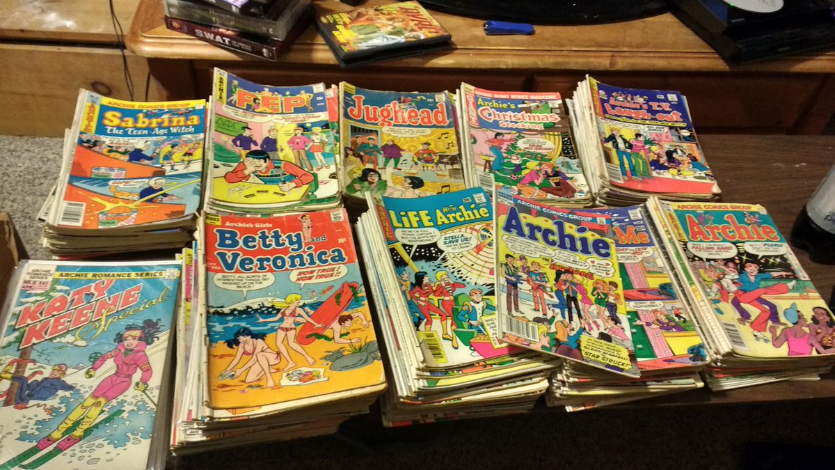 Stacks of happiness. Scored a great #archie collection. All beaters but some issues I was looking for including the Glen Scarpelli issue and the one where Jughead goes punk.  Don't have the one where Archie sleeps with Miss Grundy though.