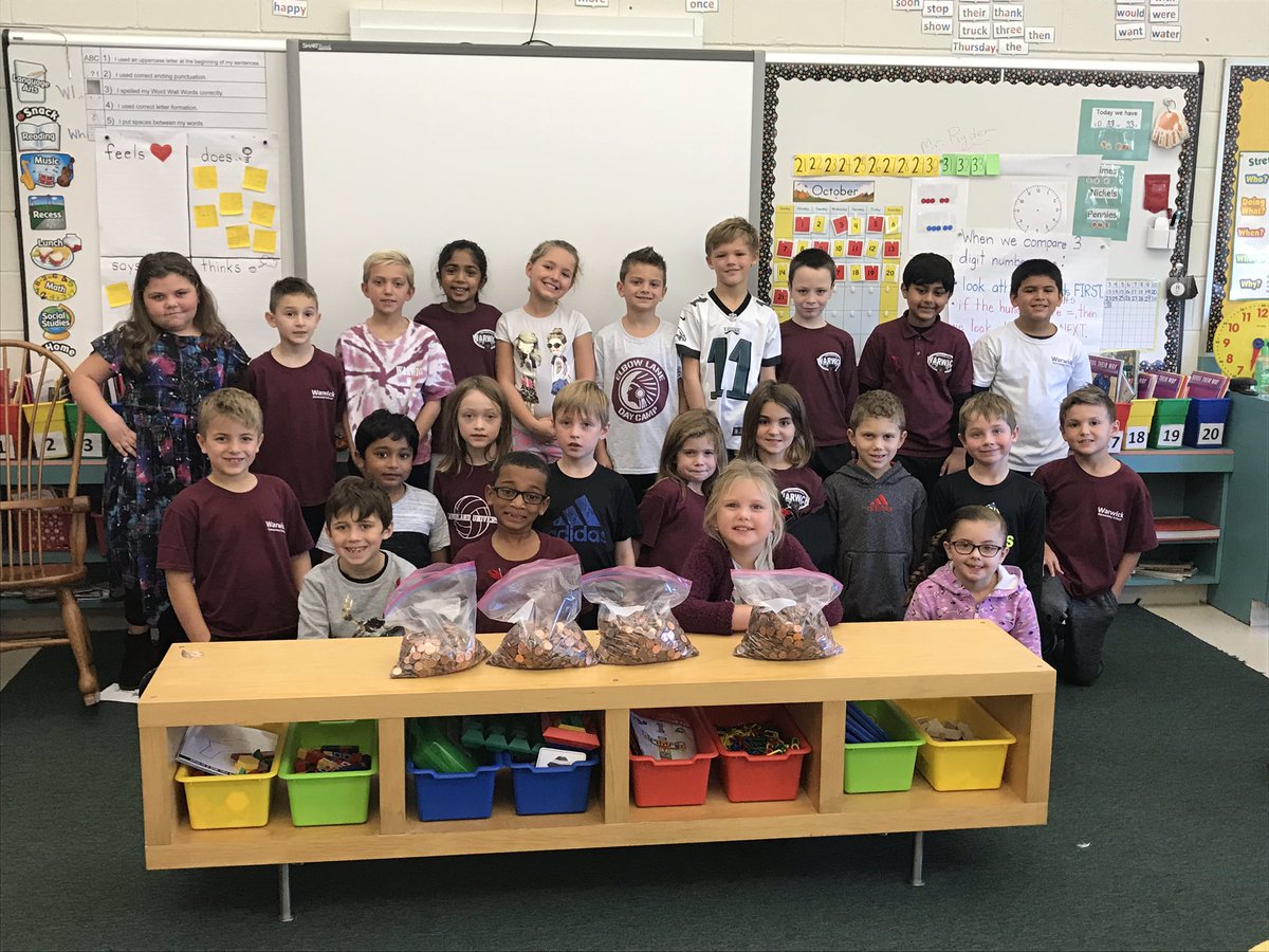 Congrats to <a href="/CbmJacobs/">Michelle Jacobs</a> class for collecting the most pennies on Monday for our Leukemia &amp; Lymphoma Drive.   <a href="/CBWarwickElem/">Warwick Elementary School CBSD</a> teaming up against drugs and for a cure!