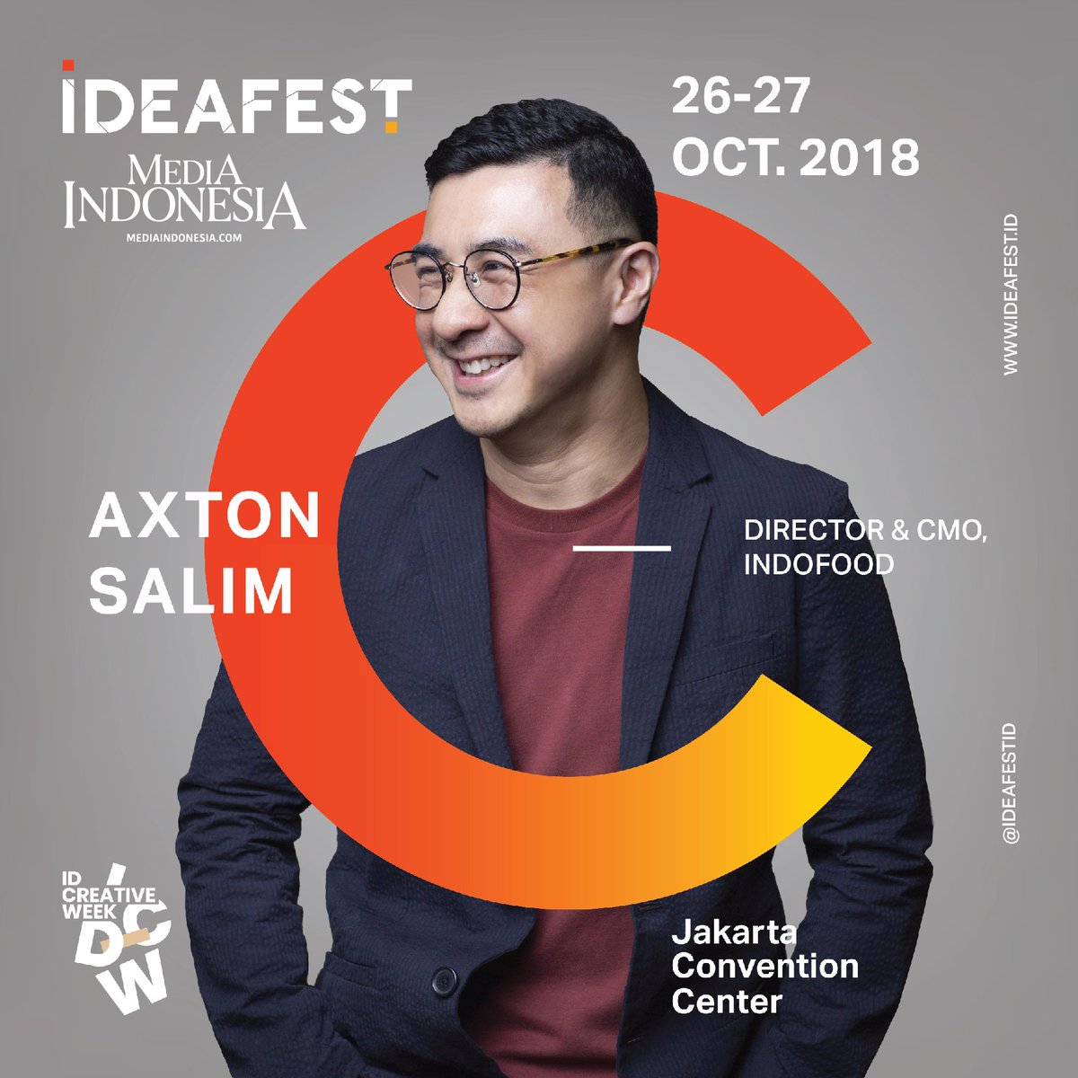 Meet one of #IDEAFEST2018 speaker, he is Axton Salim, a director of PT Indofood Sukses Makmur Tbk, a leading Indonesian food company with operations spanning from the production of raw materials and their processing, to consumer products in the market. #IDEAFESTINFO #GENERASIC