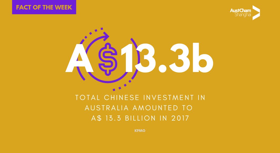 Did you know? Total Chinese investment in Australia amounted to A$13.3 billion in 2017. Access more Australia-China facts in our Factbook - download your free copy here: mailchi.mp/a7965ec8d4b6/5… #auschina #ausbiz