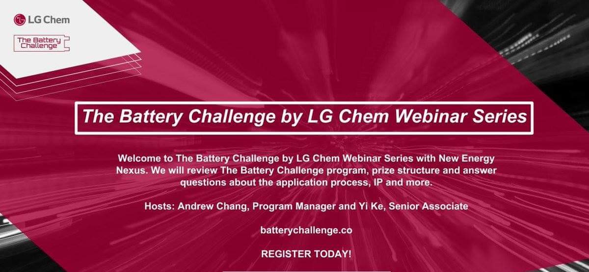 [WEBINAR] The #BatteryChallenge by LG Chem 10/24 9am PT zoom.us/webinar/regist… We will review the program, $2m prize structure and answer questions about the application process, IP protection and more. Last chance to register for today! #energystorage #startups #OpenInnovation