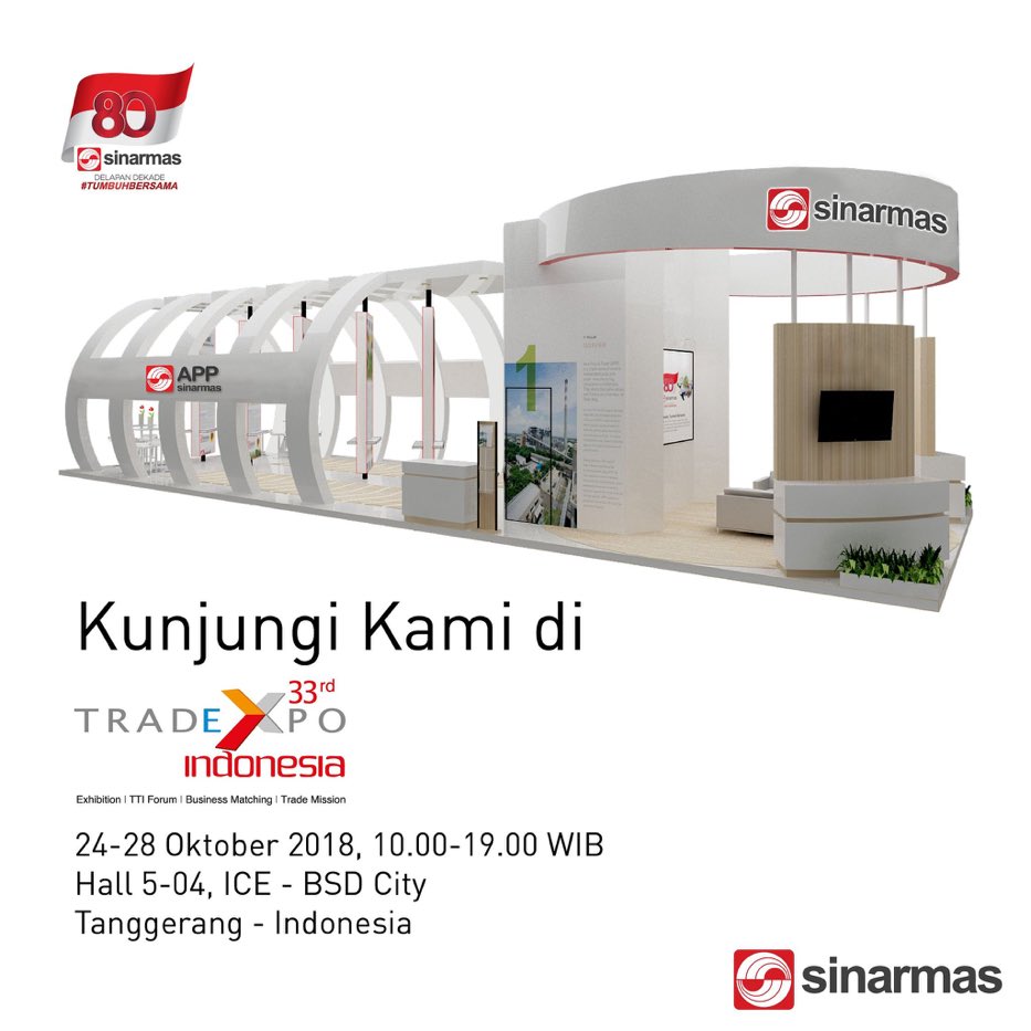 Kunjungi booth <a href="/Sinar_MasID/">Sinar Mas</a> di Trade Expo Indonesia yang ke-33 di ICE BSD City, Tangerang pada 24-28 Oktober 2018 ini. Booth tersebut akan diisi oleh produk-produk ekspor terbaik dari APP Sinar Mas dan juga <a href="/SMART_Sinarmas/">Sinar Mas Agribusiness and Food</a> #TumbuhBersama #80ThnSinarMas #SinarMas #33rdTradeExpo