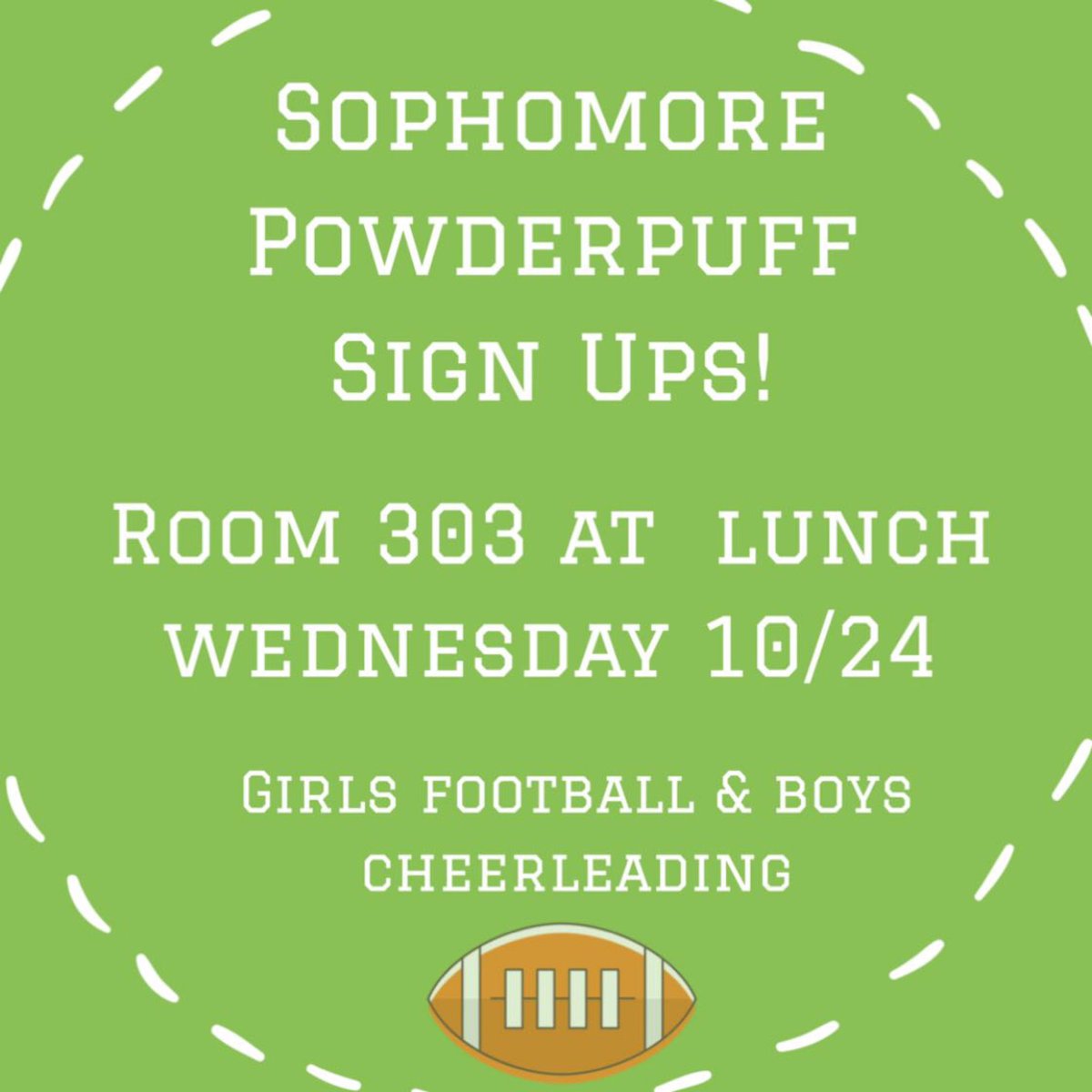 sthsco21's tweet photo. Make sure to come to room 303 at LUNCH!💚🤩🏈 https://t.co/015pZoT5Gy