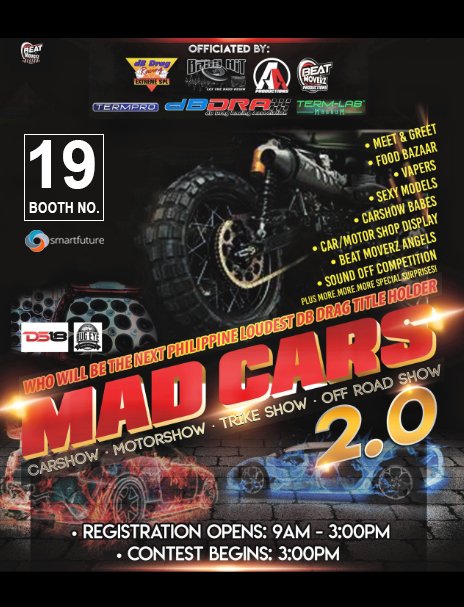 See you all at #MADCARS 2.0 Autoshow on Saturday, 27 October 2018, Harbour Square, Pasay City from 11AM - 12MN

Visit Smart Future PH at booth #19 located near the Car Show section and see for yourself our MAD Car Accessories 😎 #SmartFuturePH