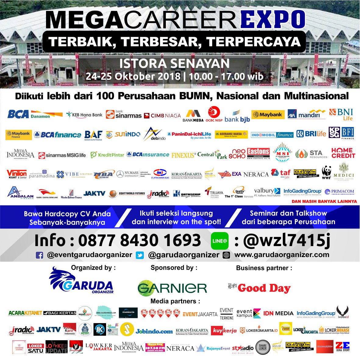 garudaorganizer's tweet photo. Mega Career Expo Day 1 sudah mulai ramai! Ayo para jobseeker datang ke Mega Career Expo tgl 24-25 Okt 2018 jam 10.00 - 17.00. See you! @event_UI https://t.co/NWSPZ9ZORH
