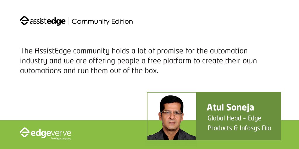 edge_verve's tweet photo. The #AssistEdgeCommunityEdition is built for you with everything necessary to get started immediately.
Download here: https://t.co/63ucakskOj
@atulsoneja #AutomationBuiltForYou #Automation #RPA #Tech #DigitalTransformation #Bots https://t.co/MZXsmoNCJz