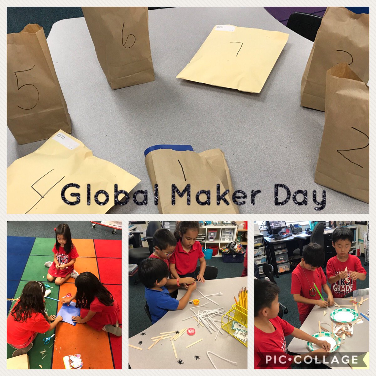 Tmaheilig's tweet photo. Using what’s in your bag to create something new! From a Venus fly trap to a sail boat...these first graders used their imagination and creativity! #globalmakerday2018 @Tustinmemorial https://t.co/BTR2ZMflO1