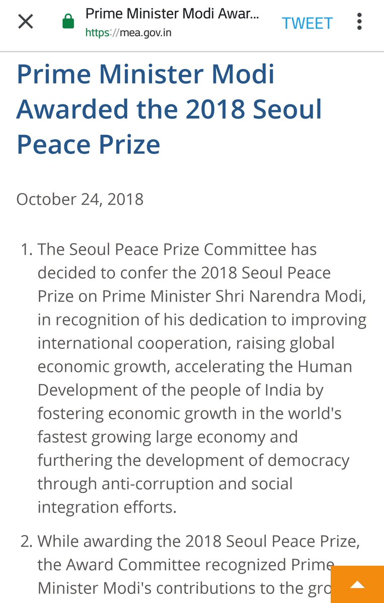 jvidyasagar's tweet photo. After receiving the #ChampionsoftheEarth Award, Now #SeoulPeacePrize has decided to confer 2018 Seoul Peace prize on @narendramodi for his dedication in improving international relations, ushering economic development and improving Human development.
Congrats @narendramodi ji. https://t.co/02M21AMowd