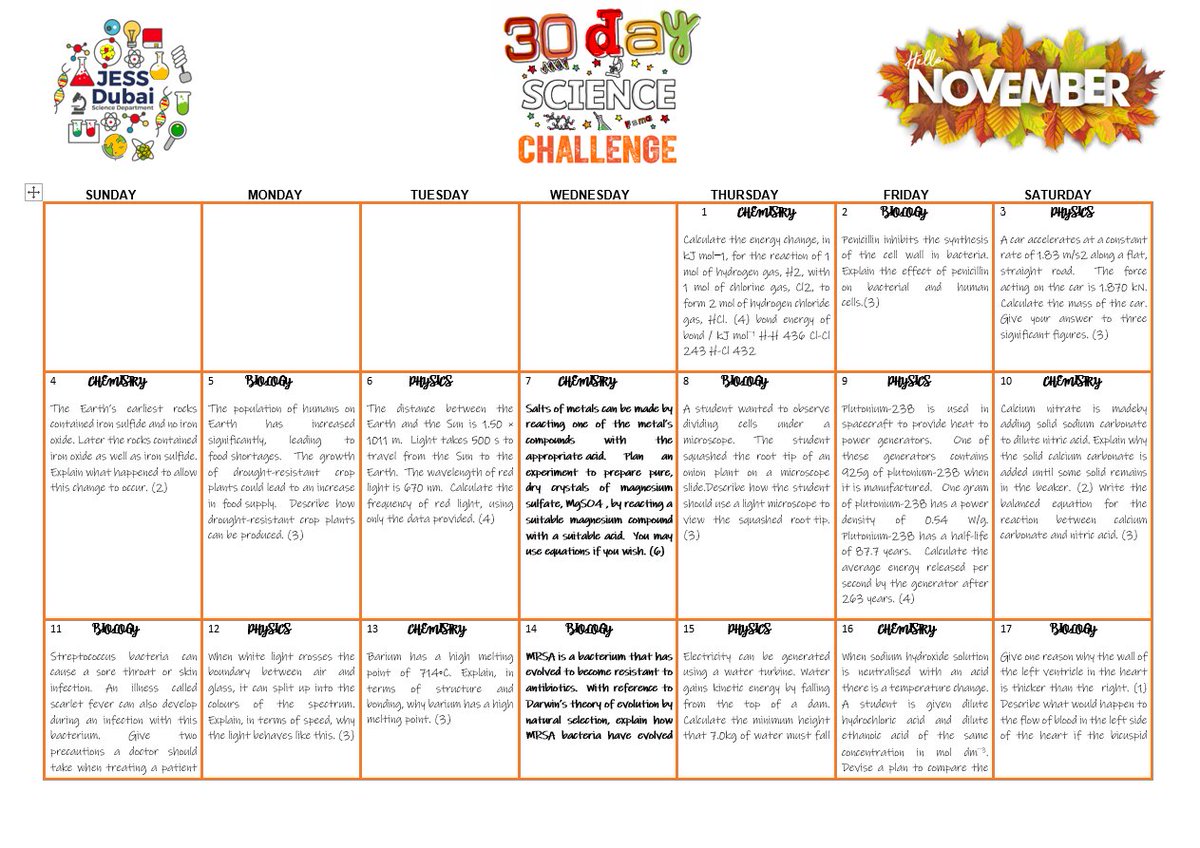 coffeychemistry's tweet photo. GCSE 9-1 Combined Science 30 day retrieval practice challenge all ready to go for the Year 11 students @JESSScienceDept next week. The idea is that the kids do 15/20mins of retrieval every night in one science subject. #retrievalpractice https://t.co/Zuf3lJE9Sy