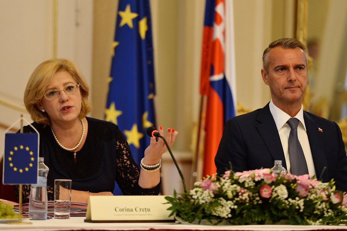 CorinaCretuEU's tweet photo. Today in #Bratislava @ V4 (#VisegradGroup)+4 Ministerial conference on #Cohesion policy. #FutureCohesionPolicy remains the EU’ largest investment policy; a flexible, modern and simplified policy, covering all EU regions & focusing on the main challenges. https://t.co/cgp0FxlwbA