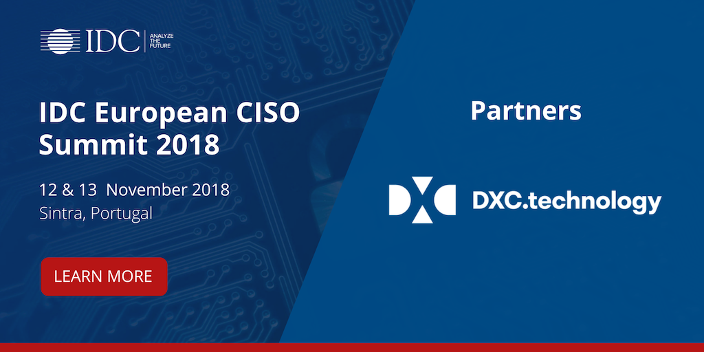 .<a href="/IDC/">IDC</a> is pleased to announce <a href="/DXC_UKI/">DXC Technology UKI</a> as our European CISO Summit 2018 Gold Partner #IDCCISO18: buff.ly/2Om45AQ #CISO @duncanwbrown <a href="/DominicTrott/">Dominic Trott</a> @martinwhitworth @rfouchereau <a href="/RychkovK/">Konstantin Rychkov</a> <a href="/DXCTechnology/">DXC Technology</a>
