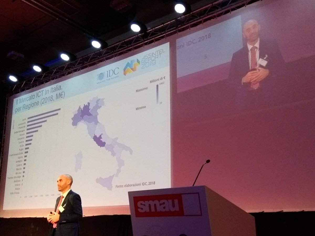 smaunotes's tweet image. @FabioRizzotto di @IDCItaly presenta le proiezioni fino al 2021 e la distribuzione per regione del mercato #ICT. #AssintelReport19 #SMAU @Assintel
