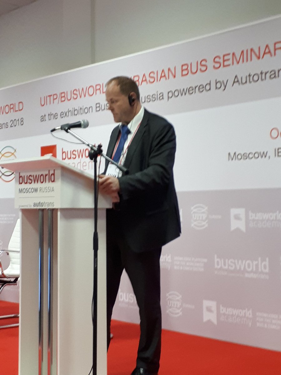 UITPpress's tweet photo. Up next at the #bus seminar during @busworld in #Moscow is Gunter Thiele CEO of INAVET GmbH discussing #digitalisation and the #bus sector. We're hearing updates from #Leipzig #Dresden and more... #BusworldRussia https://t.co/HmiHG4mzdc