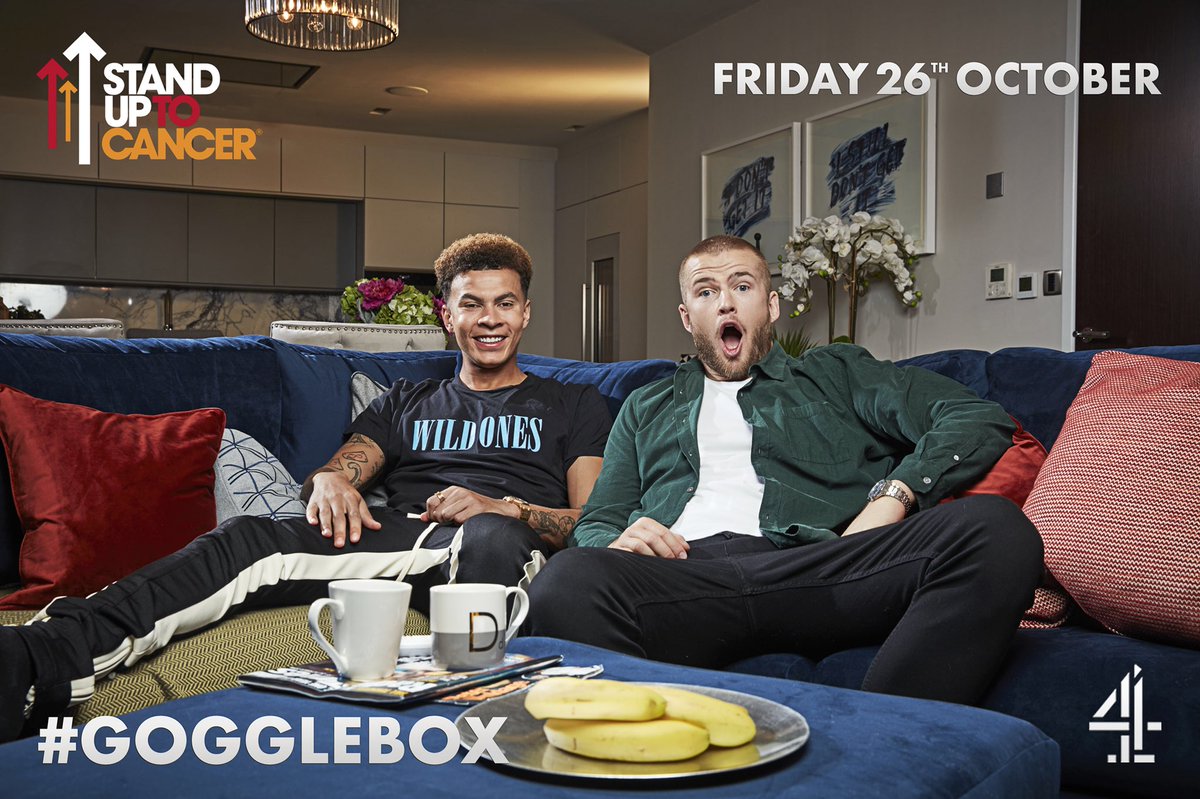 Meet Dele and Eric. ⚽️⚽️
Standing Up To Cancer on Celebrity #Gogglebox this Friday on @Channel4
@dele_official @ericdier @England @StandUp2C
#StandUpToCancer #SU2C #England #TwoLions 🦁🦁🏴󠁧󠁢󠁥󠁮󠁧󠁿 #CelebrityGogglebox