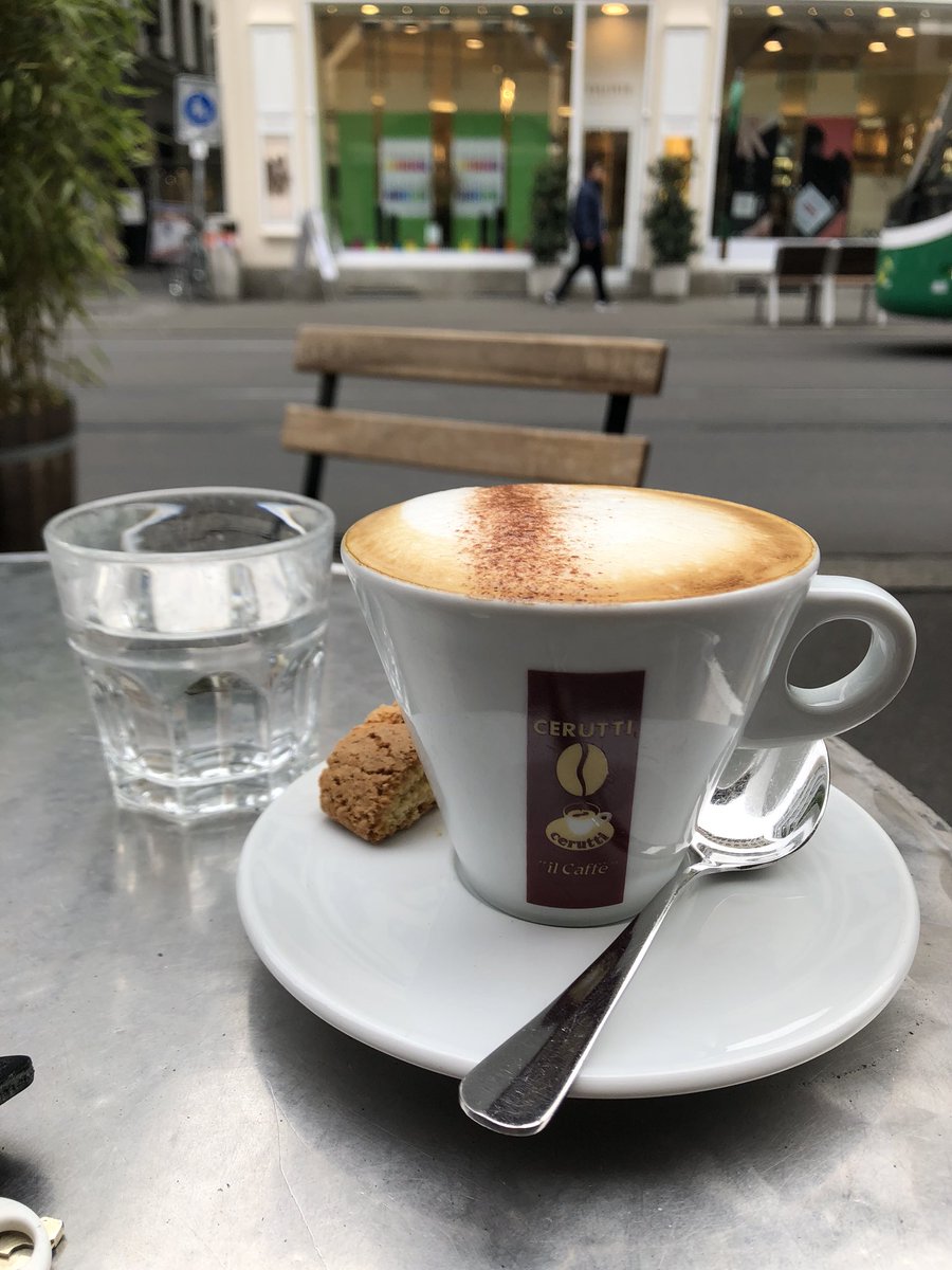 BayToBasel's tweet photo. A cappuccino is never just a cappuccino in this city. It is always accompanied by exactly what you need. A small cookie and a glass of water. #2pointsforBasel https://t.co/xFCLkfhl3e