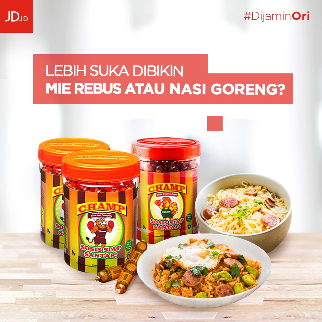 JDid's tweet photo. Banyak menu yang bisa kamu kreasikan dengan Sosis. Biasanya buat campuran nasi goreng atau mie rebus, kalo kamu sukanya yang mana?
Dapatkan CHAMP Sosis Siap Saji dengan harga spesial yang bisa kamu temukan hanya di https://t.co/Q2glIfscic
#jdid #PrimaFreshMart #dijaminori #food https://t.co/3iajokg8pC