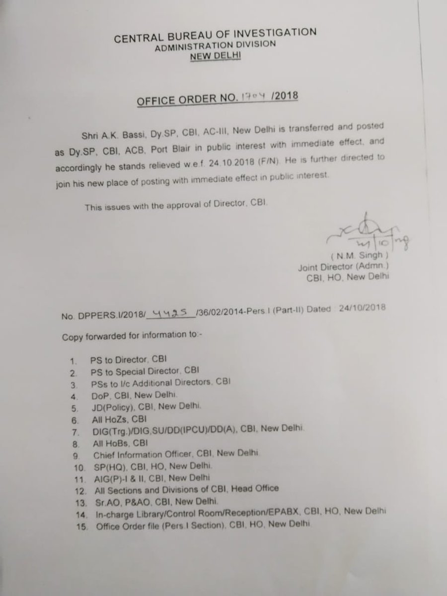 bainjal's tweet photo. Bassi investigating case against Asthana sent to Andamans. Well done @PMOIndia https://t.co/UkavanTNPV