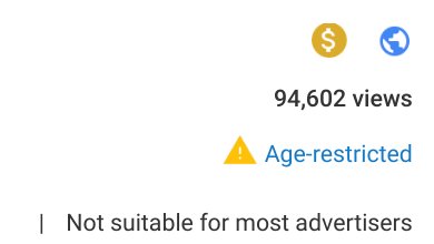 symbols showing that the episode has been demonetized and age-restricted