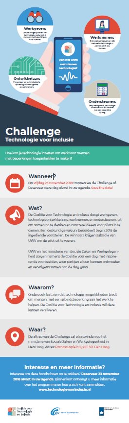 PaulaPrinsen's tweet photo. De Coalitie voor Technologie en Inclusie wil het gebruik van de mogelijkheden van technologie voor inclusie stimuleren. Daarom organiseren het ministerie van @MinisterieSZW en @UWV namens de coalitie gezamenlijk de Challenge #Inclusie door technologie. https://t.co/FhOKGbxfFf https://t.co/4hT4UqTiwV