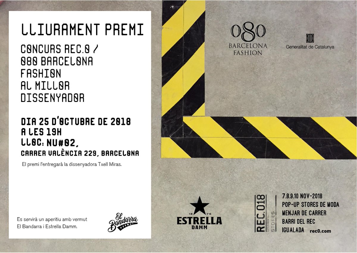 RECstores's tweet photo. Demà, lliurament del premi @080_bcn_fashion, el concurs organitzat per Rec i 080 que premia al millor dissenyador o marca emergent amb una pop-up store al Rec.0. Vols venir a l'acte? Serà aquest dijous a les 19h, a l'espai #Nu02, a Barcelona. Us hi esperem a tots! https://t.co/1xTeQqPCHr