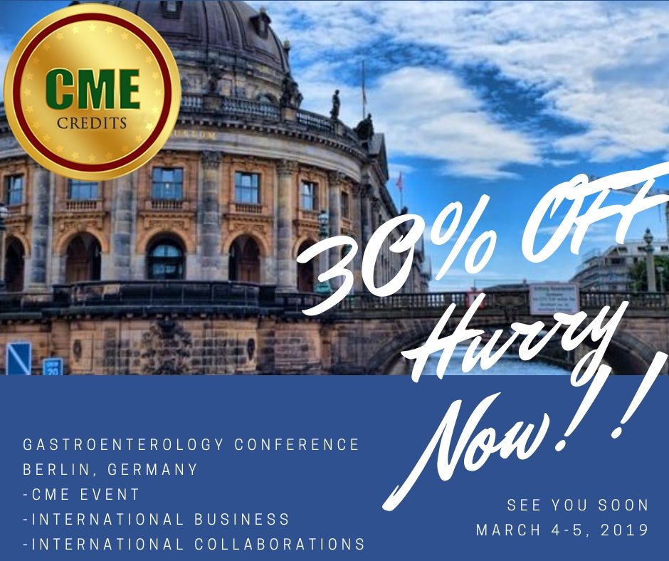 cmegastroconfer's tweet photo. Follow the Link: https://t.co/o5KaajBuop
#HurryUp! #SpecialRegistrationPackage available for
the limited time...Confirm your #Participation for #CME #ConferenceSeries
Congress #Gastroenterology 2019 at Berlin, Germany during March 04-05, 2019 https://t.co/w0QoSV3u2I