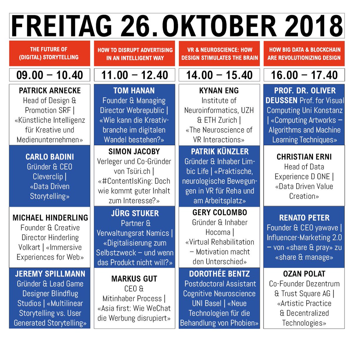grafikCONFERENCE, diesen Freitag,26.10. <a href="/Halle622/">Elias Hall</a>.
Zutritt zur Conference besteht immer zu Beginn eines Themenblocks.
Die Plätze sind limitiert.
Gerne kannst du dir einen Teilnehmerplatz reservieren unter
grafik@grafik-schweiz.ch