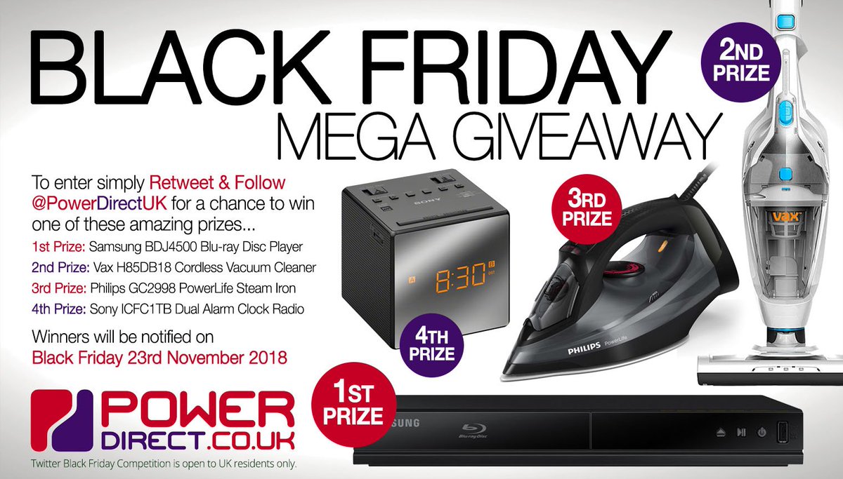 #WinItWednesday... #RT &amp; #Follow <a href="/PowerDirectUK/">Power Direct</a> for a chance to #Win 1 of 4 Superb Prizes in our #New #Free to Enter #BlackFriday #Competition #Giveaway drawn 23rd November 2018.