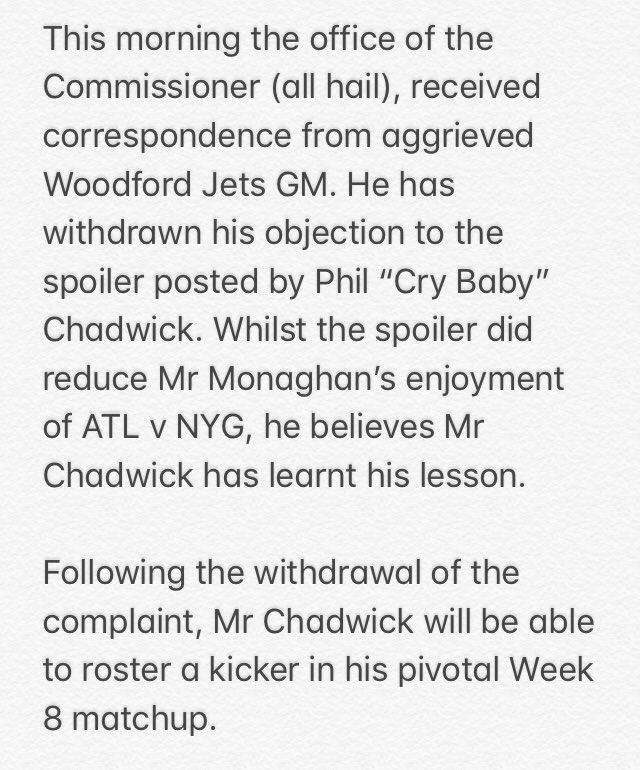 Official_AWL's tweet photo. A statement from the commissioner (all hail) https://t.co/0fKzKGAP4N