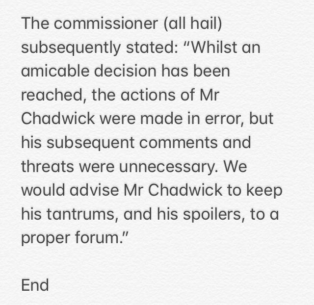 Official_AWL's tweet photo. A statement from the commissioner (all hail) https://t.co/0fKzKGAP4N